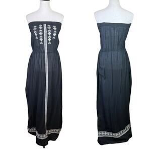 Neiman Marcus NWT Black Knit White Embroidered Strapless Tube Boho Maxi Dress